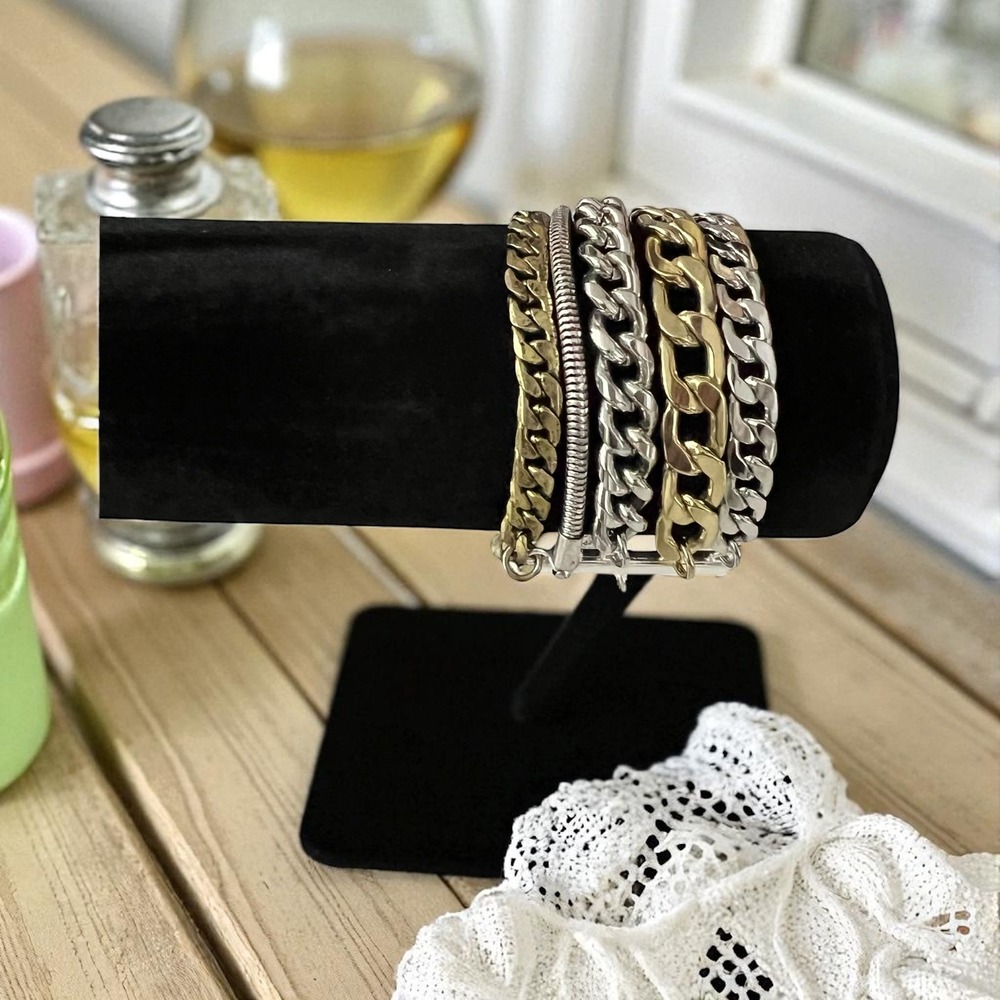 Jenny Bird Mixed Metal Chain Link Bracelet Set Toggle Clasp Designer